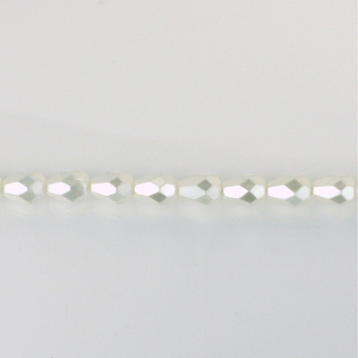 Czech Glass Pearl Faceted Fire Polish Bead - Pear 08x6MM WHITE 70401