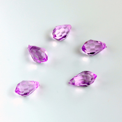 German Plastic Pendant - Transparent Faceted Drop 10x6MM LT AMETHYST