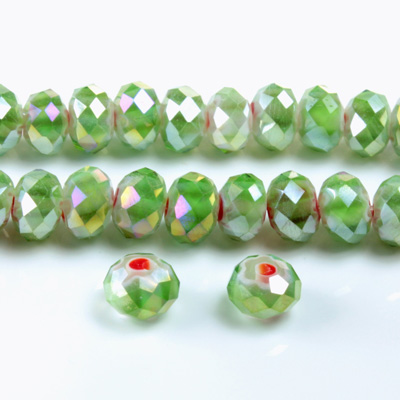 Chinese Cut Crystal Bead - Rondelle 06x8MM LUMI GREEN CANE