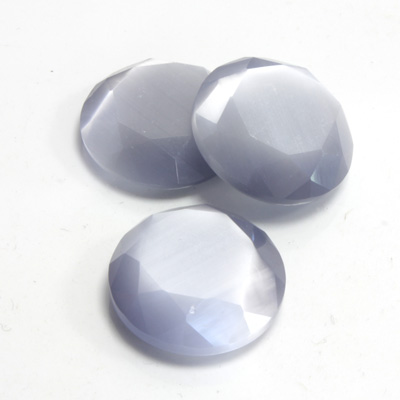Fiber-Optic Flat Back Stone with Faceted Top and Table - Round 18MM CAT'S EYE LT GREY
