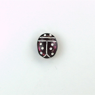 Glass Flat Back Lady Bug Stone with White Engraving - Oval 10x8MM AMETHYST