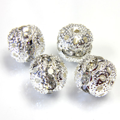 Filigree Rhinestone Ball with Center Line Crystals - 10MM CRYSTAL-SILVER