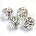 Filigree Rhinestone Ball with Center Line Crystals - 10MM CRYSTAL-SILVER