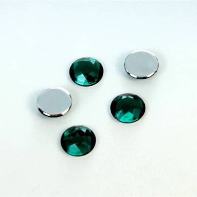 Plastic Flat Back Foiled Rose Cut Rhinestone - Round 09MM EMERALD