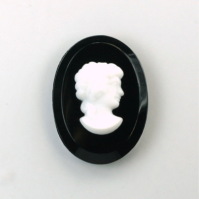 Glass Cameo Woman's Head - Oval 30x22MM WHITE ON BLACK