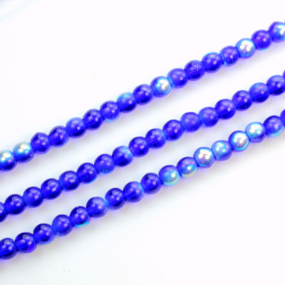 Czech Pressed Glass Bead - Smooth Round 04MM COBALT AB