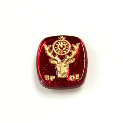 Glass Flat Back Intaglio ElkS Cushion Antique 16x14MM GOLD ON RUBY Foiled