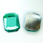 Plastic Flat Back Foiled Rose Cut Rhinestone - Cushion Octagon 25x18MM EMERALD