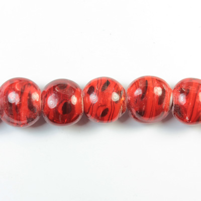 Glass Lampwork Bead - Round Lentil 13MM QUARTZ AGATE RED