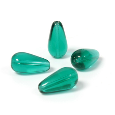 Czech Pressed Glass Bead - Smooth Pear 15x8MM EMERALD