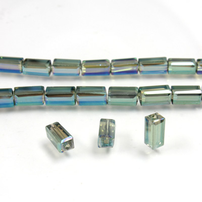 Chinese Cut Crystal Bead - Rectangle 06.5x3.5MM CRYSTAL GREEN TRANSFER