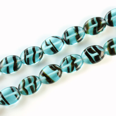 Czech Pressed Glass Bead - Flat Oval 12x9MM BLUE TORTOISE