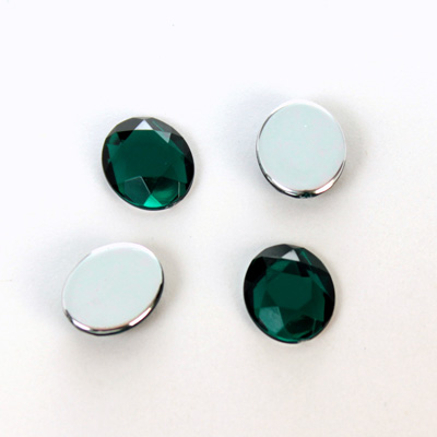 Plastic Flat Back Foiled Rose Cut Rhinestone - Oval 12x10MM EMERALD