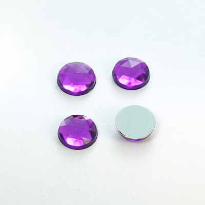 Plastic Flat Back Foiled Rauten Rose Rhinestone - Round 10MM AMETHYST