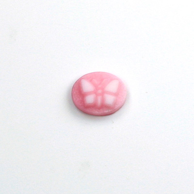 German Glass Cameo Butterfly Oval 10x8MM WHITE ON PINK