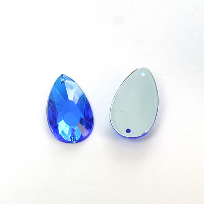 Plastic Flat Back 2-Hole Foiled Sew-On Stone - Pear 22x11MM SAPPHIRE