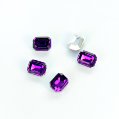 Plastic Point Back Foiled Stone - Cushion Octagon 08x6MM AMETHYST