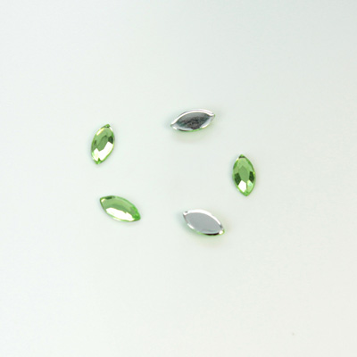 Plastic Flat Back Foiled Rose Cut Rhinestone - Navette 06x3MM PERIDOT