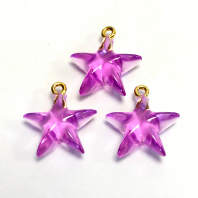 Plastic Pendant - Star with Brass Loop 15MM LT AMETHYST