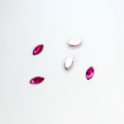 Plastic Flat Back Foiled Rose Cut Rhinestone - Navette 06x3MM FUCHSIA