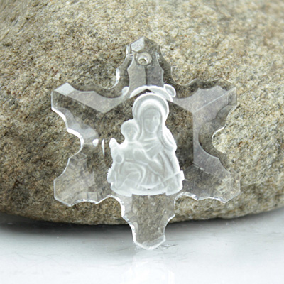 German Glass Engraved Buff Top Intaglio Pendant - Madonna Snowflake 26MM MATTE CRYSTAL