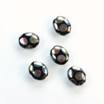Pressed Glass Peacock Bead - Oval 10x8MM SHINY JET