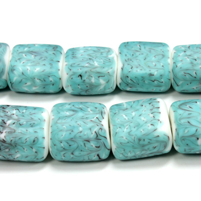 Glass Lampwork Bead - Square Flat 20x18MM MATTE BLUE MATRIX