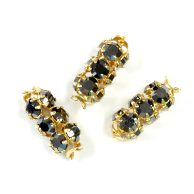 Preciosa Rhinestone Rondelle Crystal Tubes 16x7MM HEMATITE/GOLD