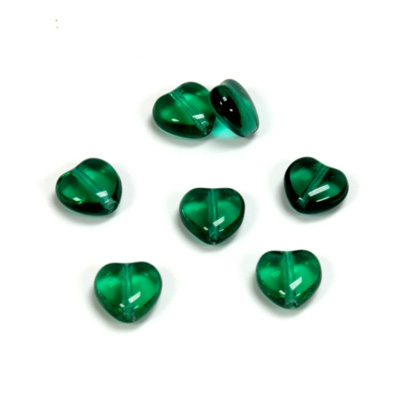 Czech Pressed Glass Bead - Smooth Heart 08x8MM EMERALD