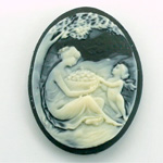 Plastic Cameo - Woman with Bowl Oval 40x30MM IVORY ON BLACK