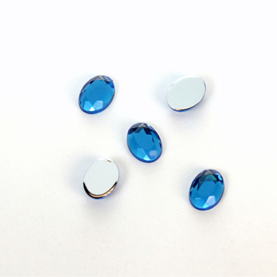 Plastic Flat Back Foiled Rose Cut Rhinestone - Oval 08x6MM SAPPHIRE