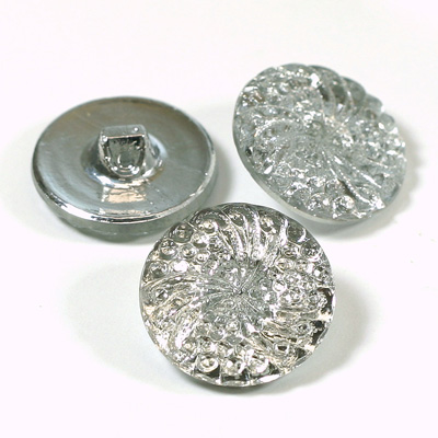 Glass Button - Engraved Top Foiled Round 23MM CRYSTAL