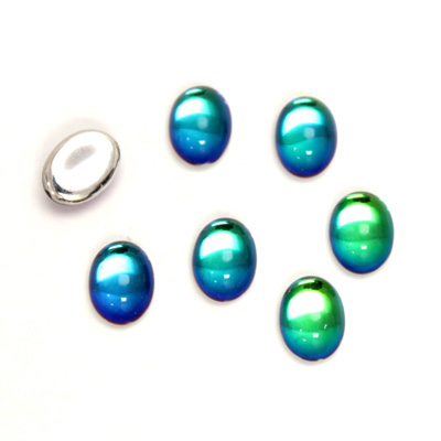 Glass Medium Dome Foiled Cabochon - Coated Oval 08x6MM BERMUDA BLUE