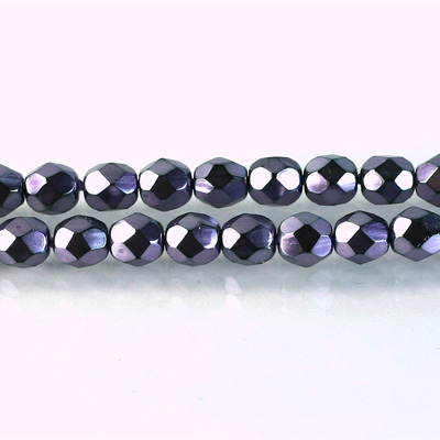 Czech Glass Pearl Faceted Fire Polish Bead - Round 06MM LILAC ON BLACK 72122
