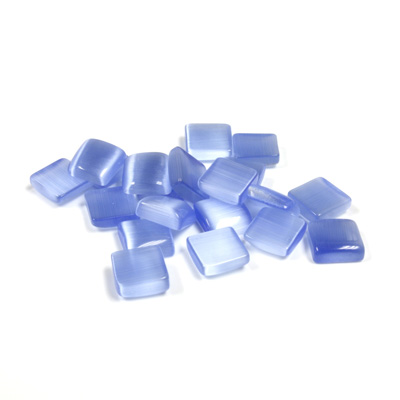 Fiber-Optic Flat Back Buff Top Straight Side Stone - Square 06x6MM CAT'S EYE LT BLUE