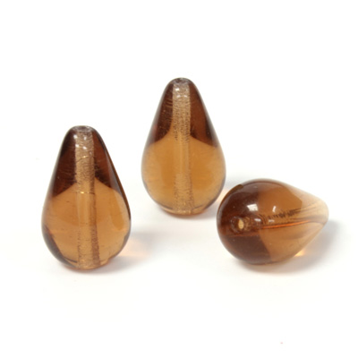 Czech Pressed Glass Bead - Smooth Pear 18x11MM SMOKE TOPAZ