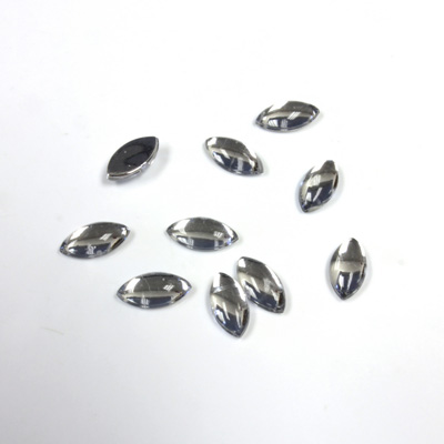 Plastic Flat Back Foiled Cabochon - Navette 08x4MM CRYSTAL