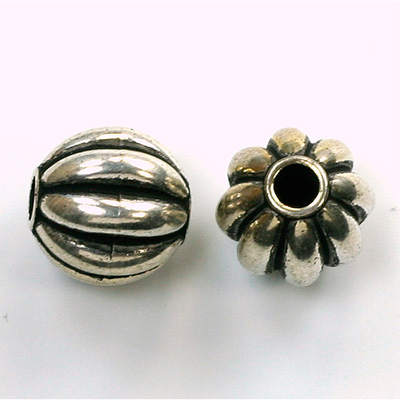 Metalized Plastic Bead - Melon Round 14MM ANT SILVER