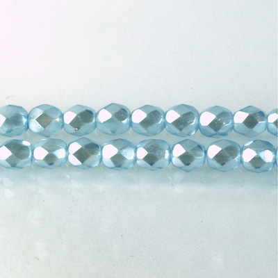 Czech Glass Pearl Faceted Fire Polish Bead - Round 06MM LT BLUE ON CRYSTAL 78433
