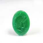 Glass Flat Back Intaglio - Warrior Head Oval 25x18MM  CHRYSOPHRASE Right Facing