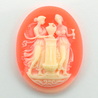 Plastic Cameo - Women At Well Oval 40x30MM IVORY ON CORNELIAN