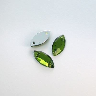 Plastic Flat Back 2-Hole Foiled Sew-On Stone - Navette 15x7MM OLIVINE