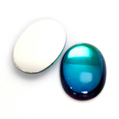 Glass Medium Dome Foiled Cabochon - Coated Oval 25x18MM BERMUDA BLUE