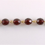 Linked Bead Chain Rosary Style with Glass Fire Polish Bead - Round 8MM GARNET-GOLD