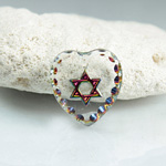 German Glass Engraved Buff Top Intaglio Pendant - STAR OF DAVID Heart Shape 15x14MM CRYSTAL HELIO RED