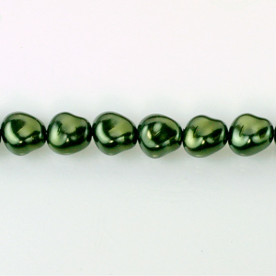 Czech Glass Pearl Bead - Potato 11x9.5MM HUNTER GREEN 70958
