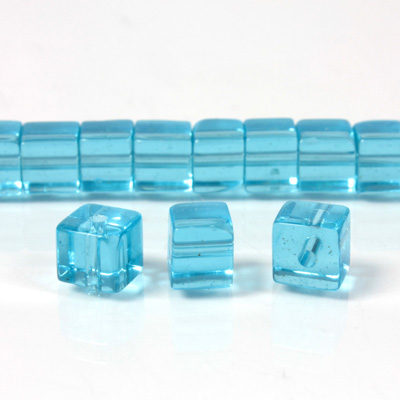 Glass Bead Table Polished - Cube 06x6MM AQUA