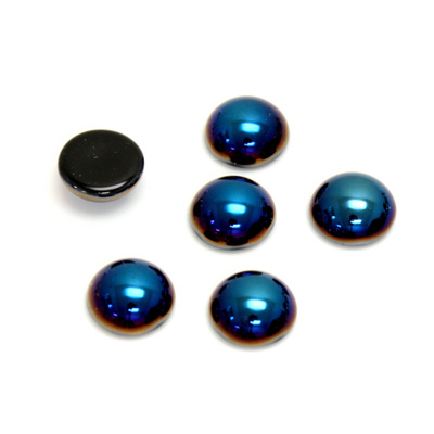 Glass Medium Dome Cabochon - Round 09MM Metallic Coated IRIS BLUE