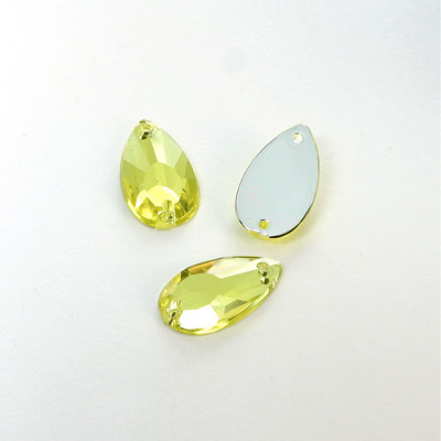 Plastic Flat Back 2-Hole Foiled Sew-On Stone - Pear 16x9MM JONQUIL