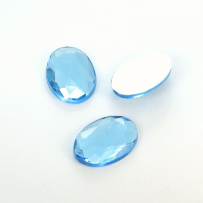 Plastic Flat Back Foiled Rauten Rose Rhinestone - Oval 18x13MM LT SAPPHIRE